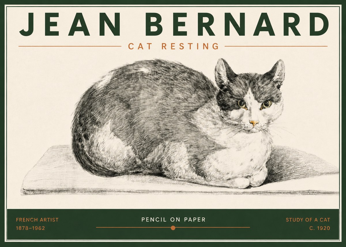 Jean Bernard Cat Study XI No6 - Plakát
