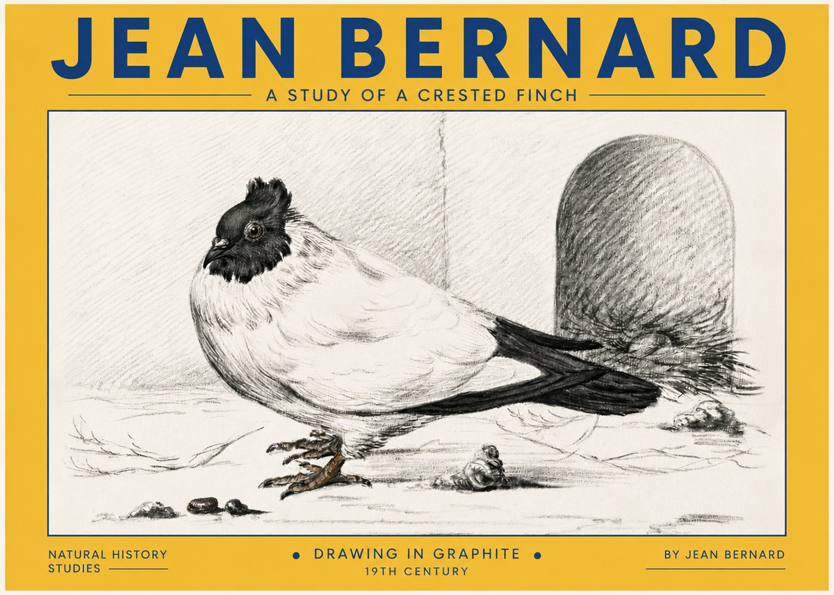 Jean Bernard A Study of a Crested Finch No4 - Plakát
