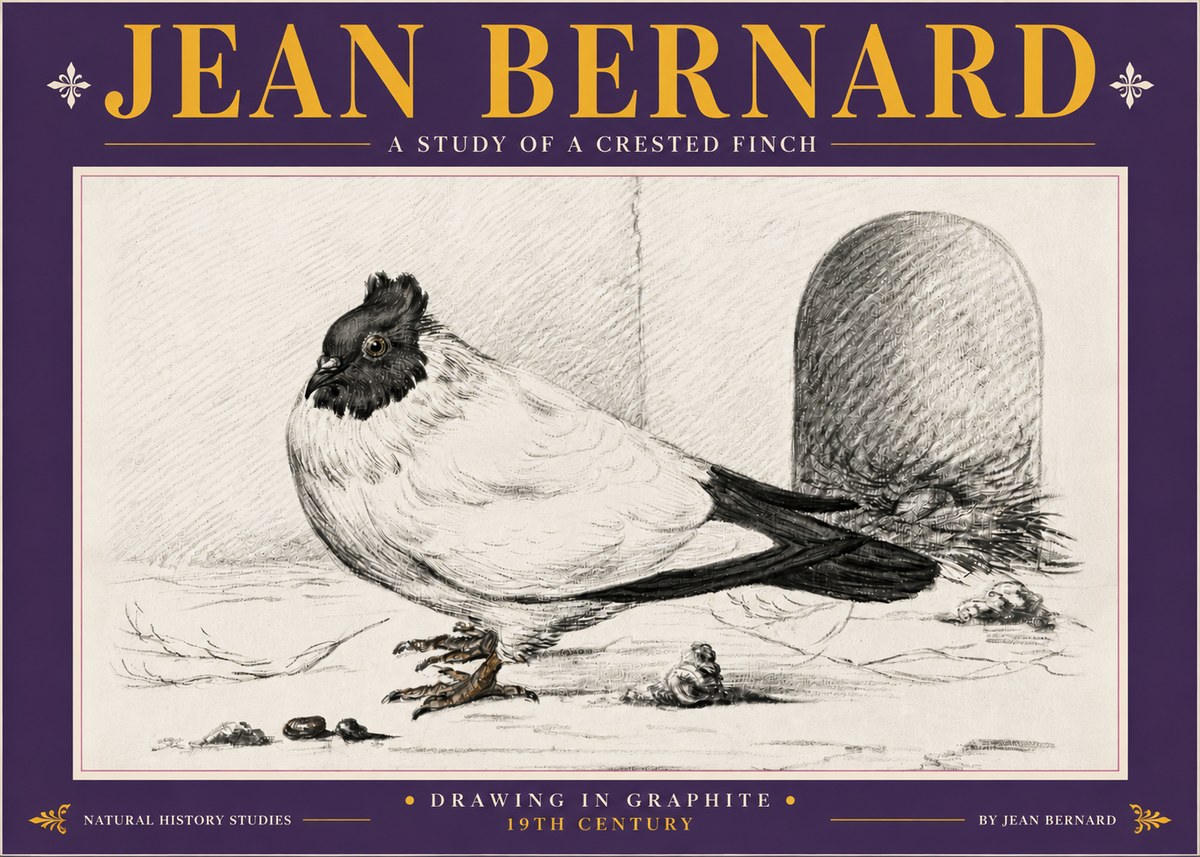 Jean Bernard A Study of a Crested Finch No5 - Plakát