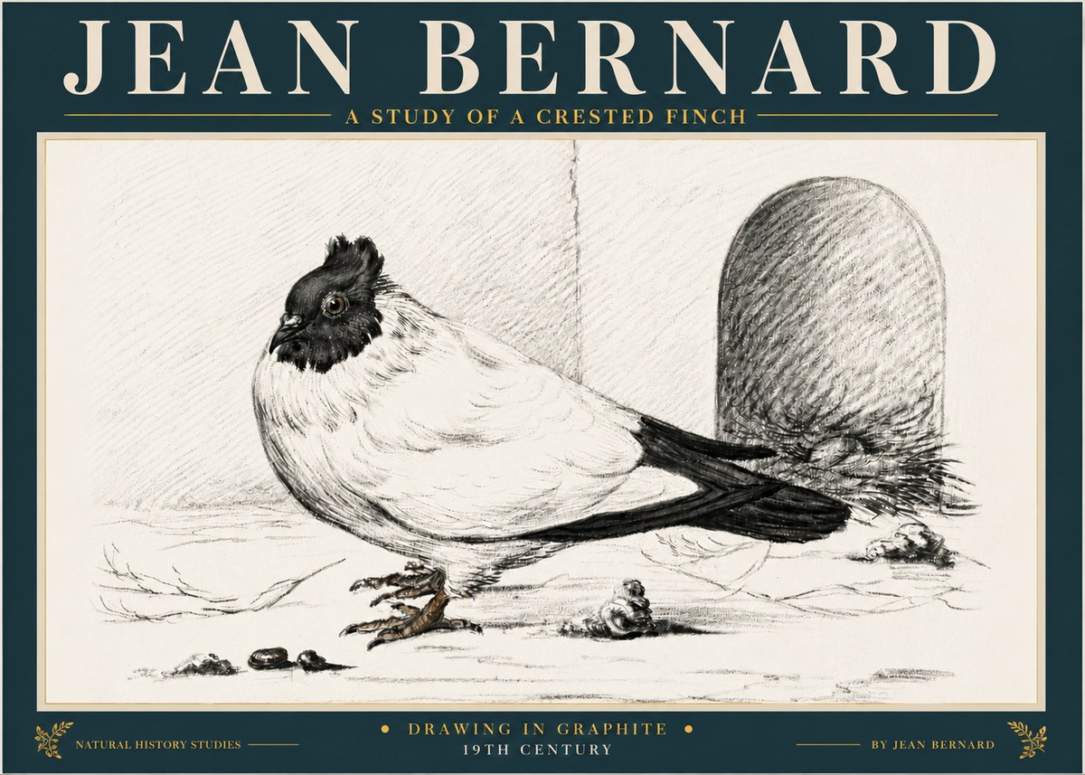 Jean Bernard A Study of a Crested Finch No6 - Plakát