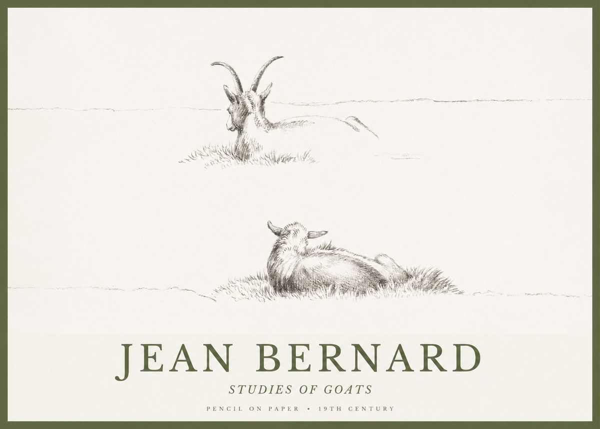 Jean Bernard Two Goats Resting No2 - Plakát