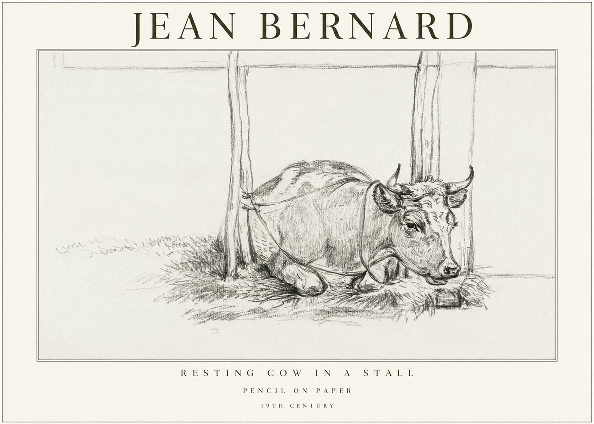 Jean Bernard Resting Cow in a Stall No1 - Plakát