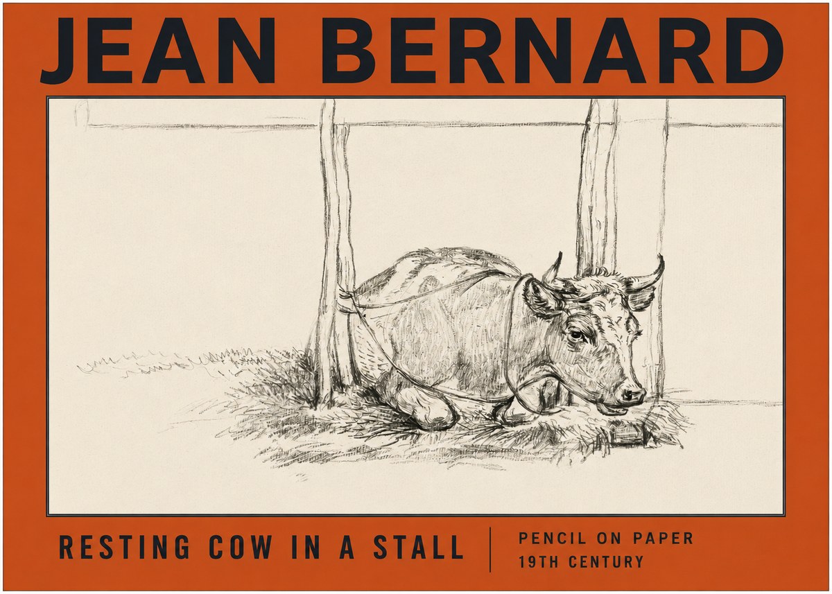 Jean Bernard Resting Cow in a Stall No2 - Plakát