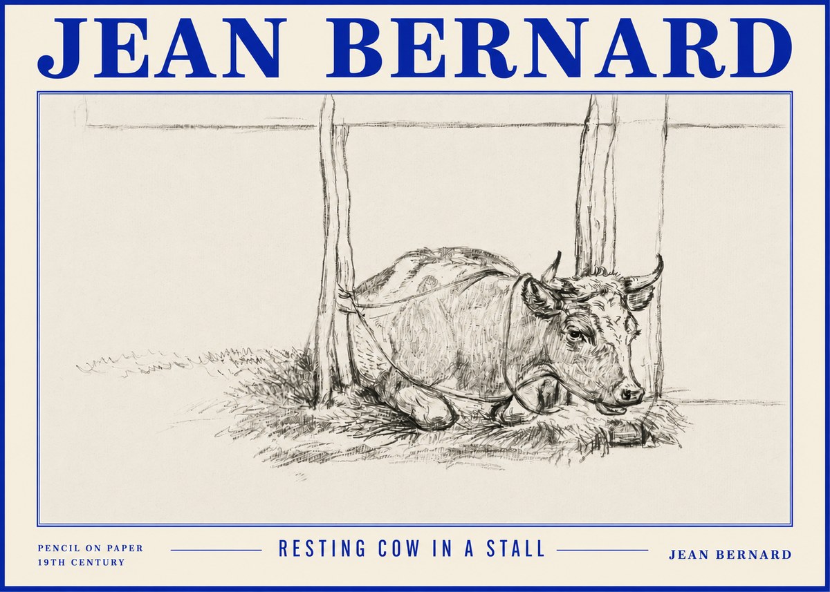 Jean Bernard Resting Cow in a Stall No4 - Plakát