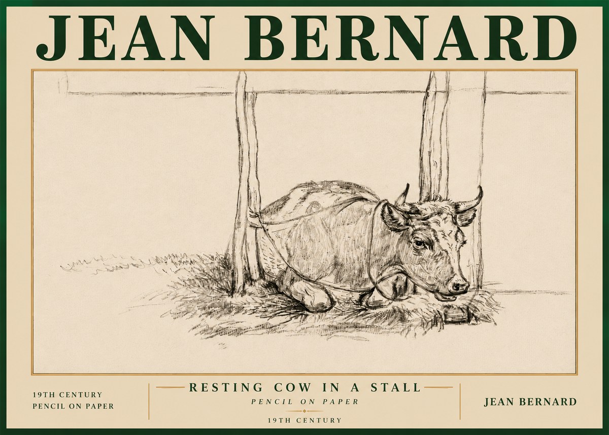 Jean Bernard Resting Cow in a Stall No5 - Plakát