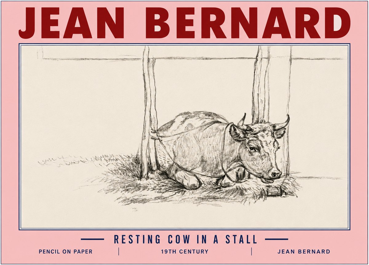 Jean Bernard Resting Cow in a Stall No6 - Plakát