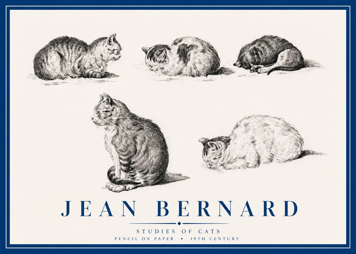 Jean Bernard Studies of Cats No3 - Plakát