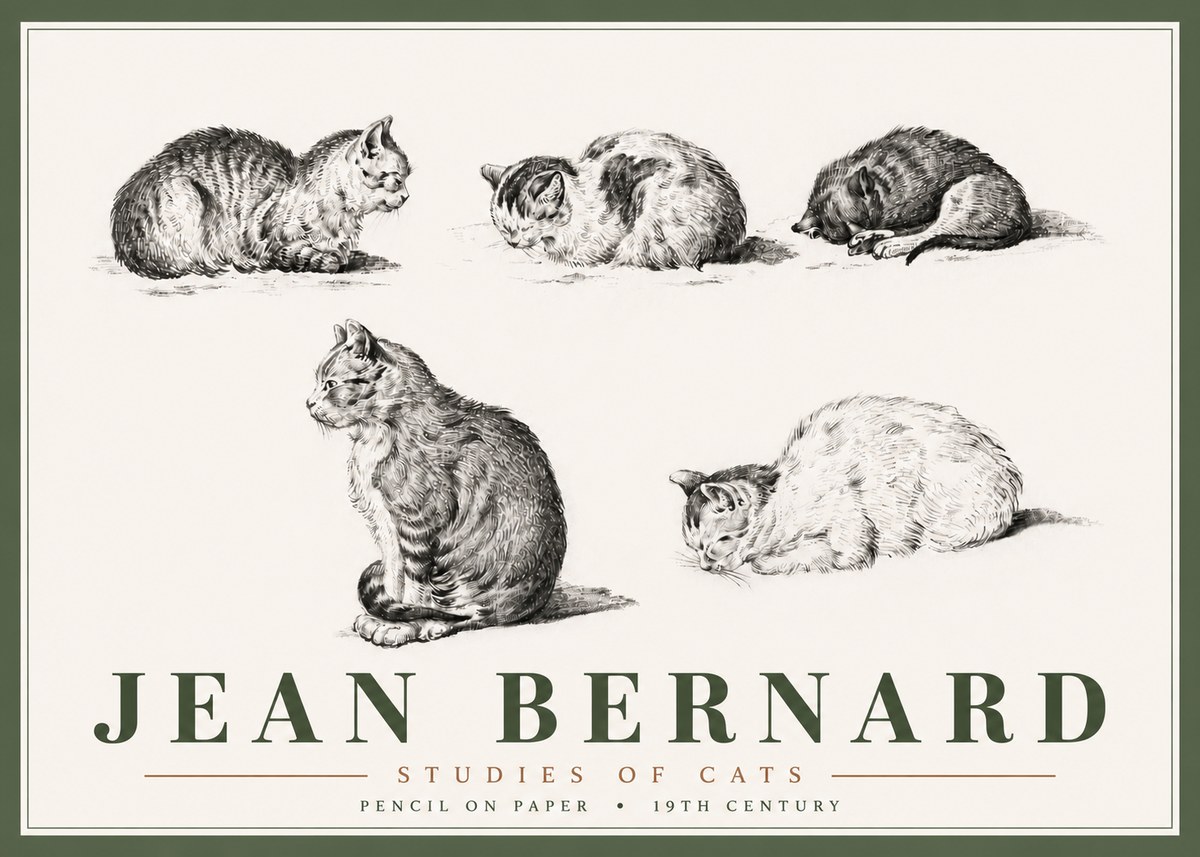 Jean Bernard Studies of Cats No6 - Plakát
