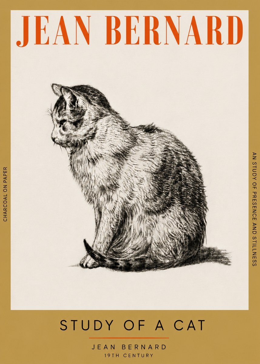 Jean Bernard Study of a Cat IV No4 - Plakát