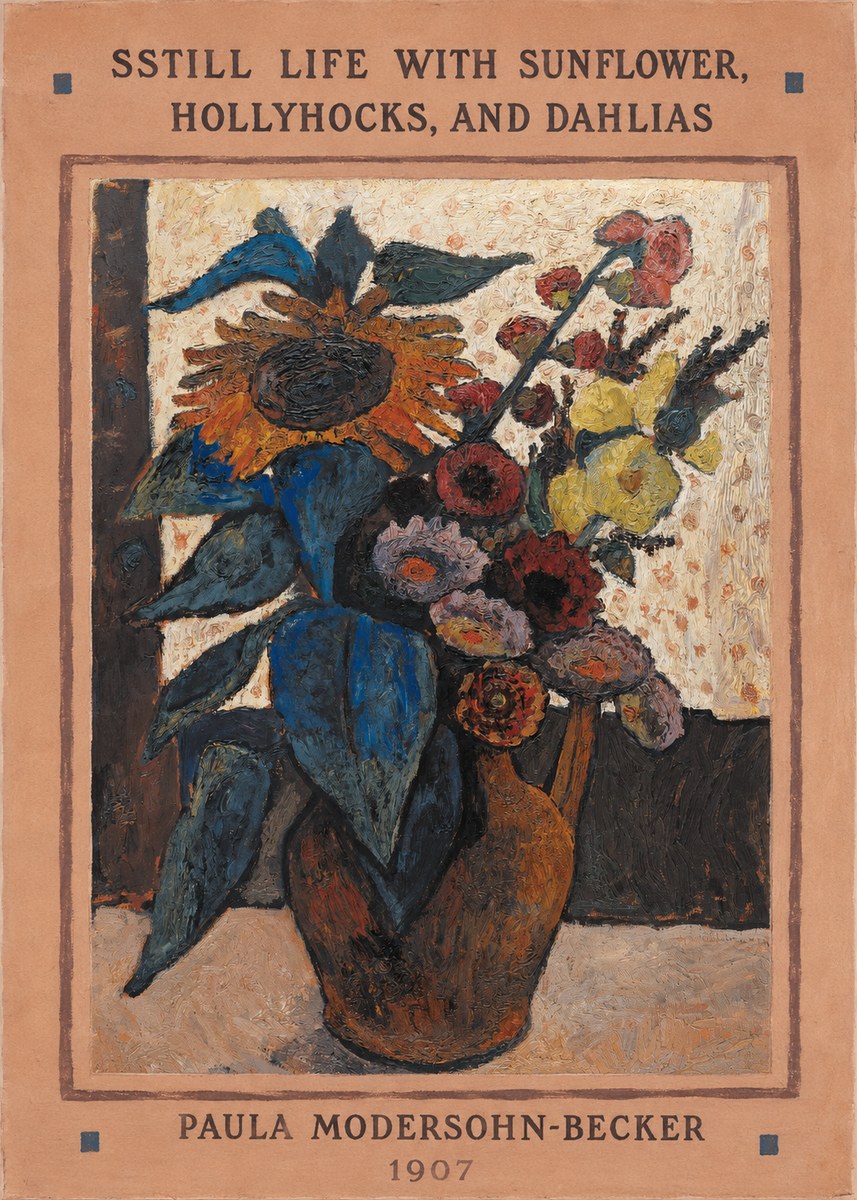 Paula Modersohn-Becker Still Life with Sunflower, Hollyhocks, and Dahlias No3 - Plakát