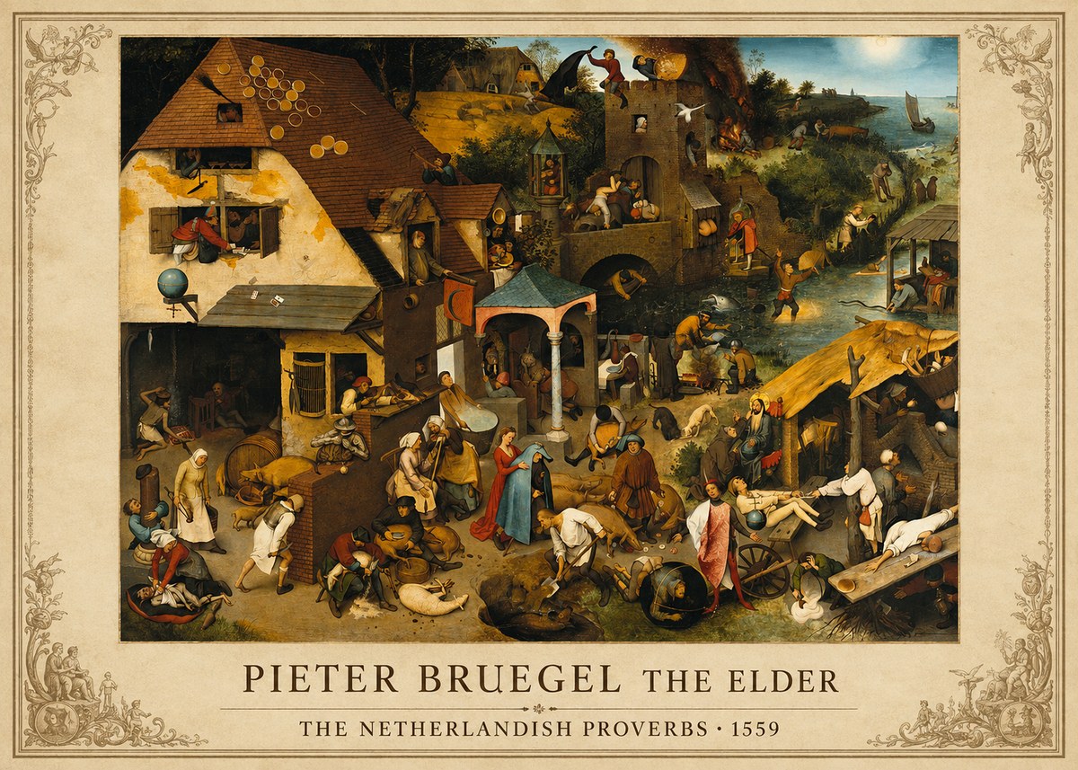 Pieter Bruegel The Netherlandish Proverbs I No1 - Plakát