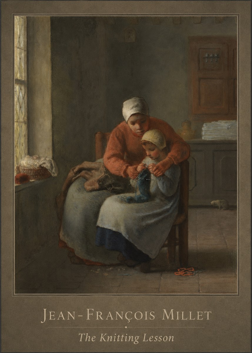 Jean-François Millet The Knitting Lesson II No1 - Plakát