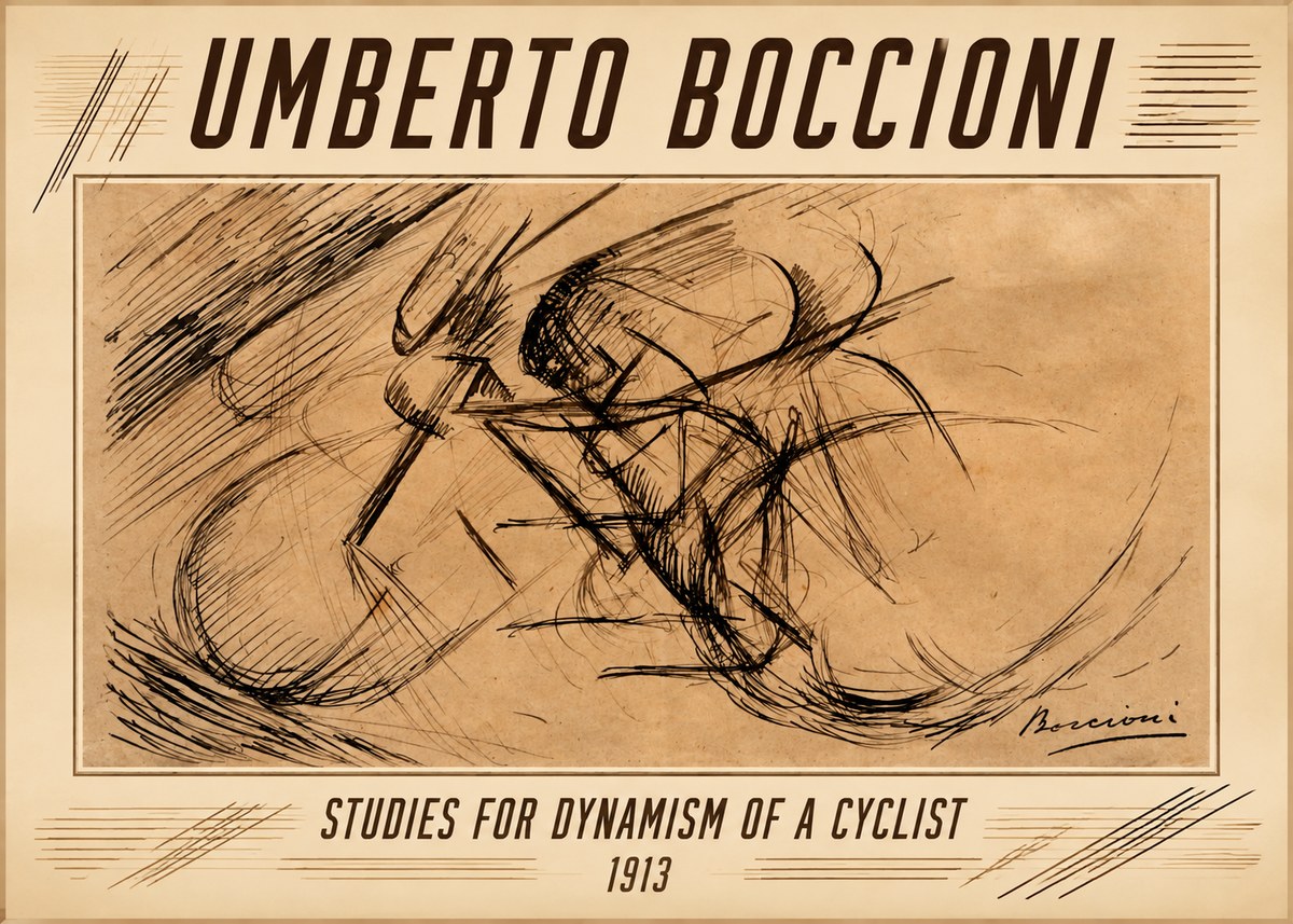 Umberto Boccioni Studies for Dynamism of a Cyclist No1 - Plakát