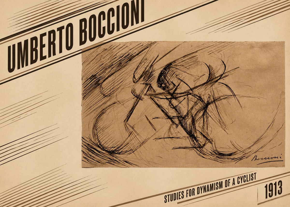 Umberto Boccioni Studies for Dynamism of a Cyclist No2 - Plakát