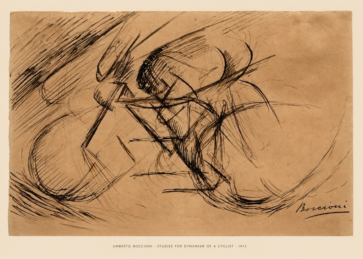 Umberto Boccioni Studies for Dynamism of a Cyclist No6 - Plakát