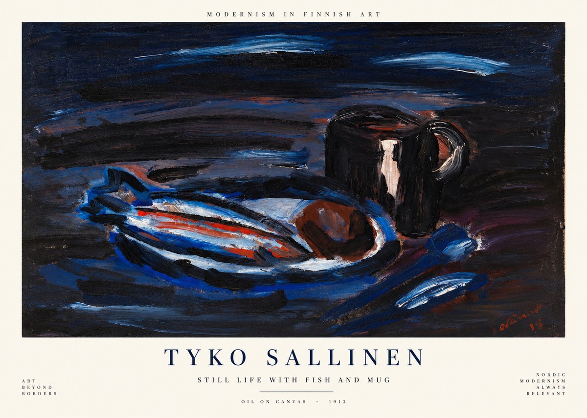 Tyko Sallinen Still Life with Fish and Mug No1 - Plakát