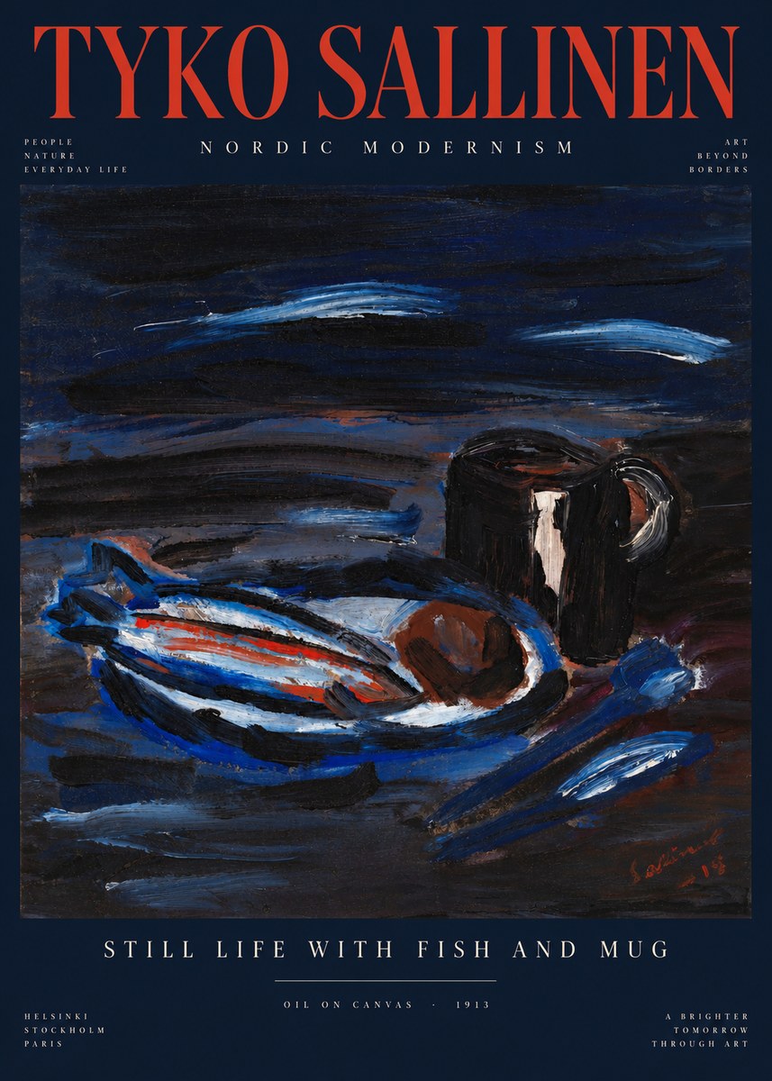 Tyko Sallinen Still Life with Fish and Mug No4 - Plakát