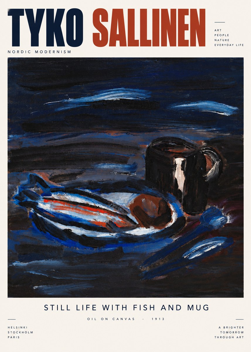 Tyko Sallinen Still Life with Fish and Mug No5 - Plakát