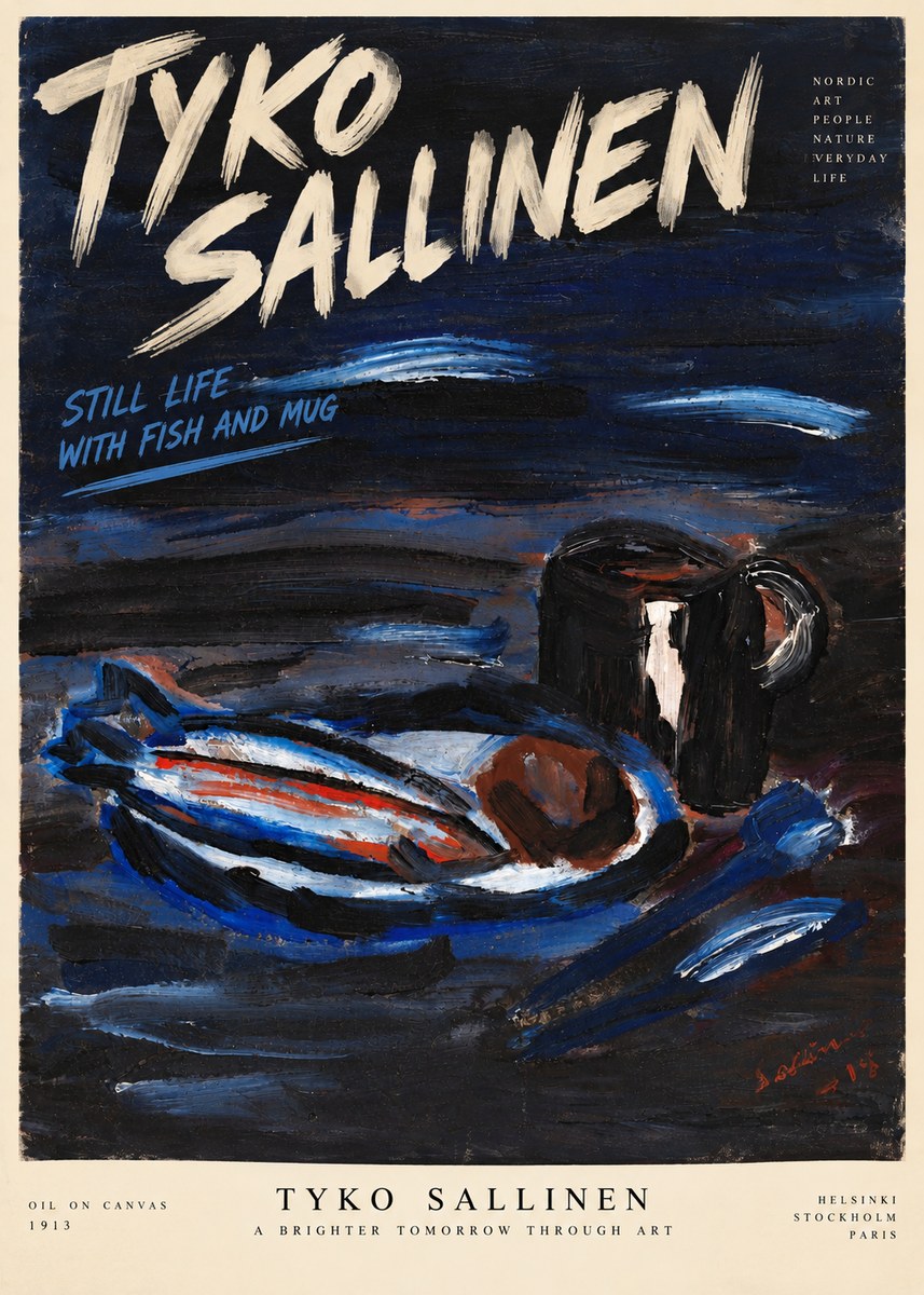 Tyko Sallinen Still Life with Fish and Mug No6 - Plakát