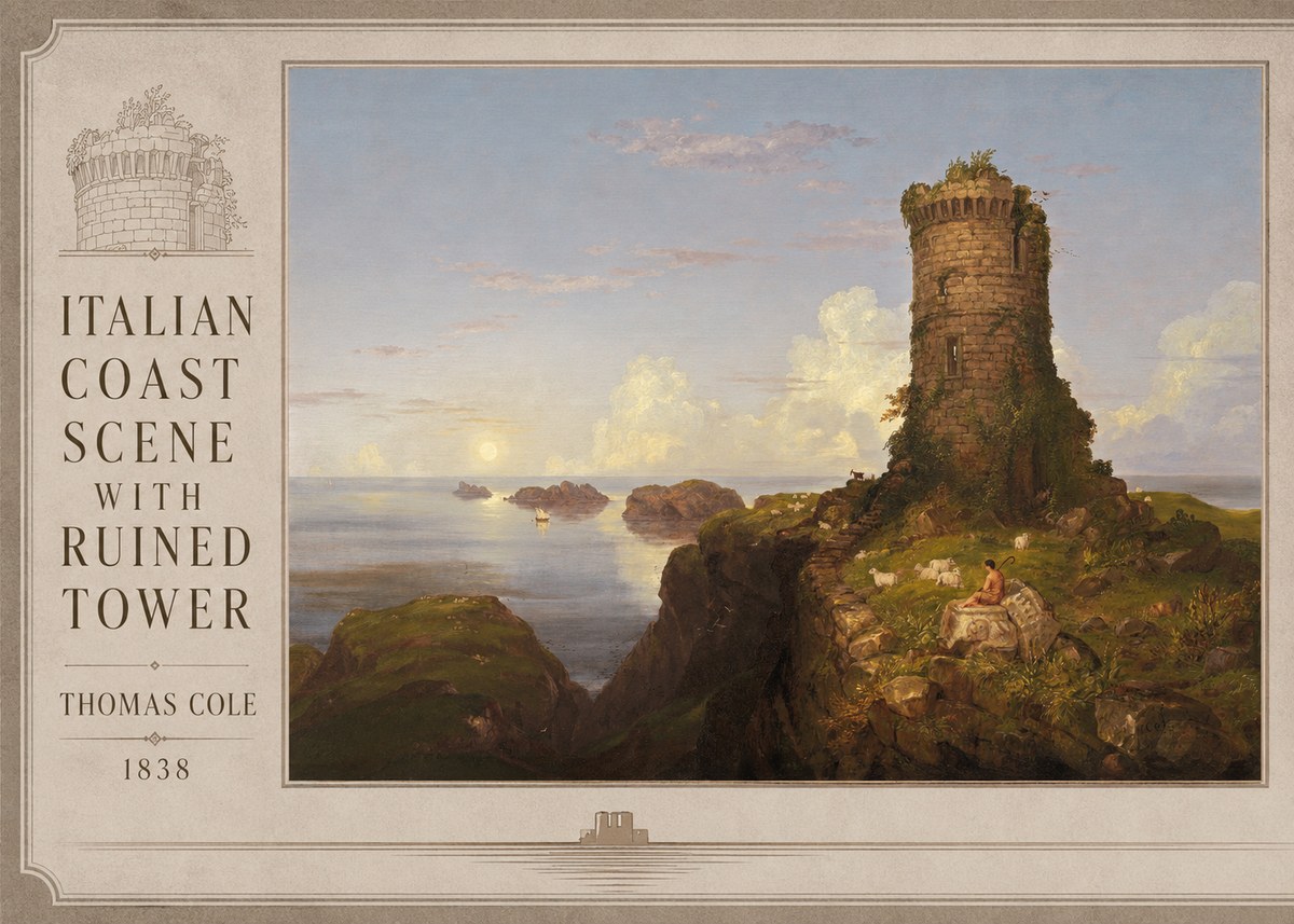 Thomas Cole Italian Coast Scene with Ruined Tower I No2 - Plakát