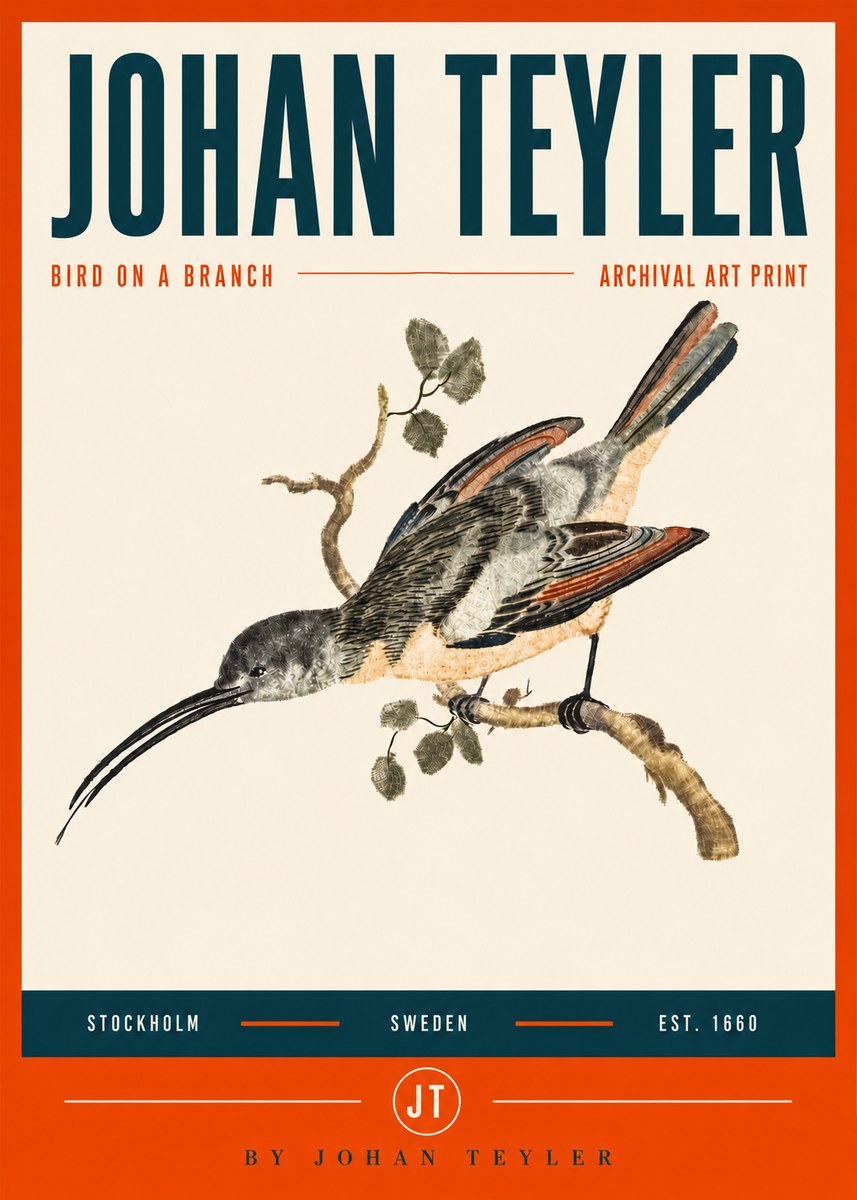 Johan Teyler Bird on a Branch No5 - Plakát