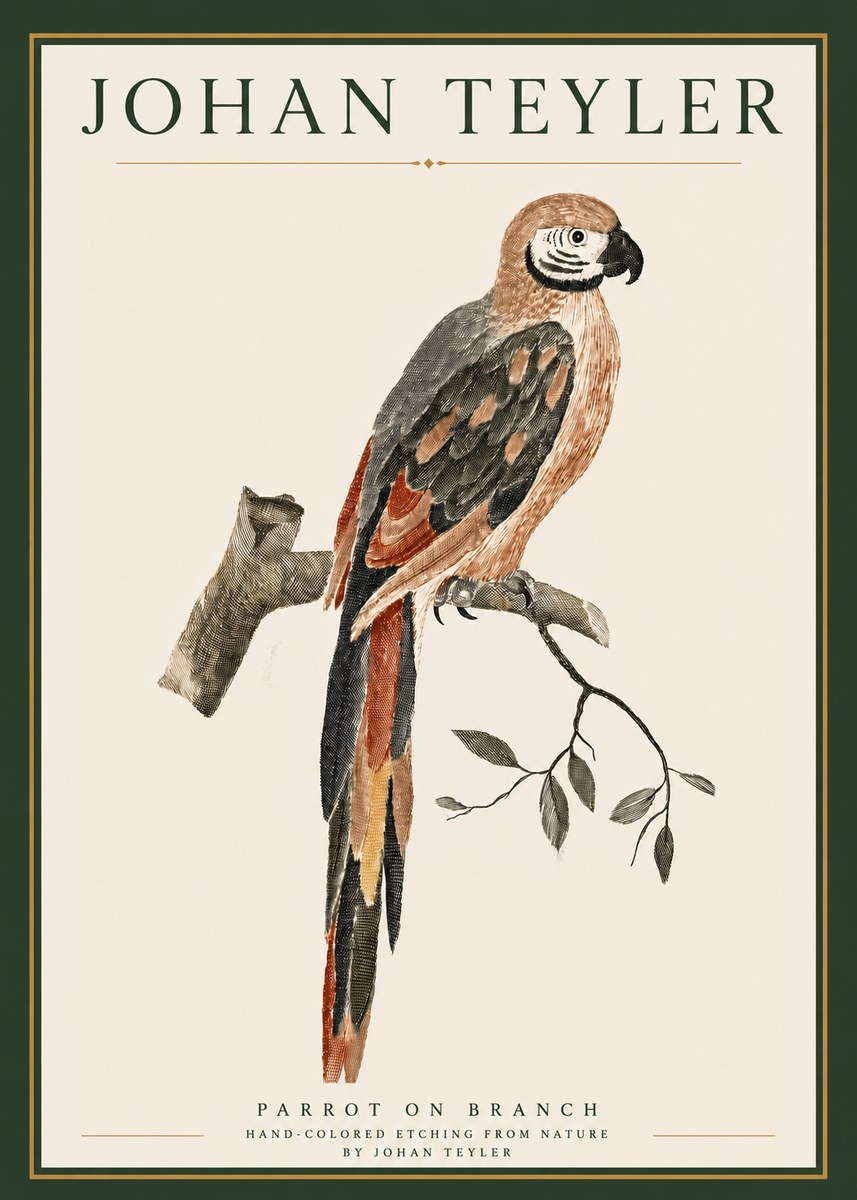 Johan Teyler Parrot on Branch No4 - Plakát