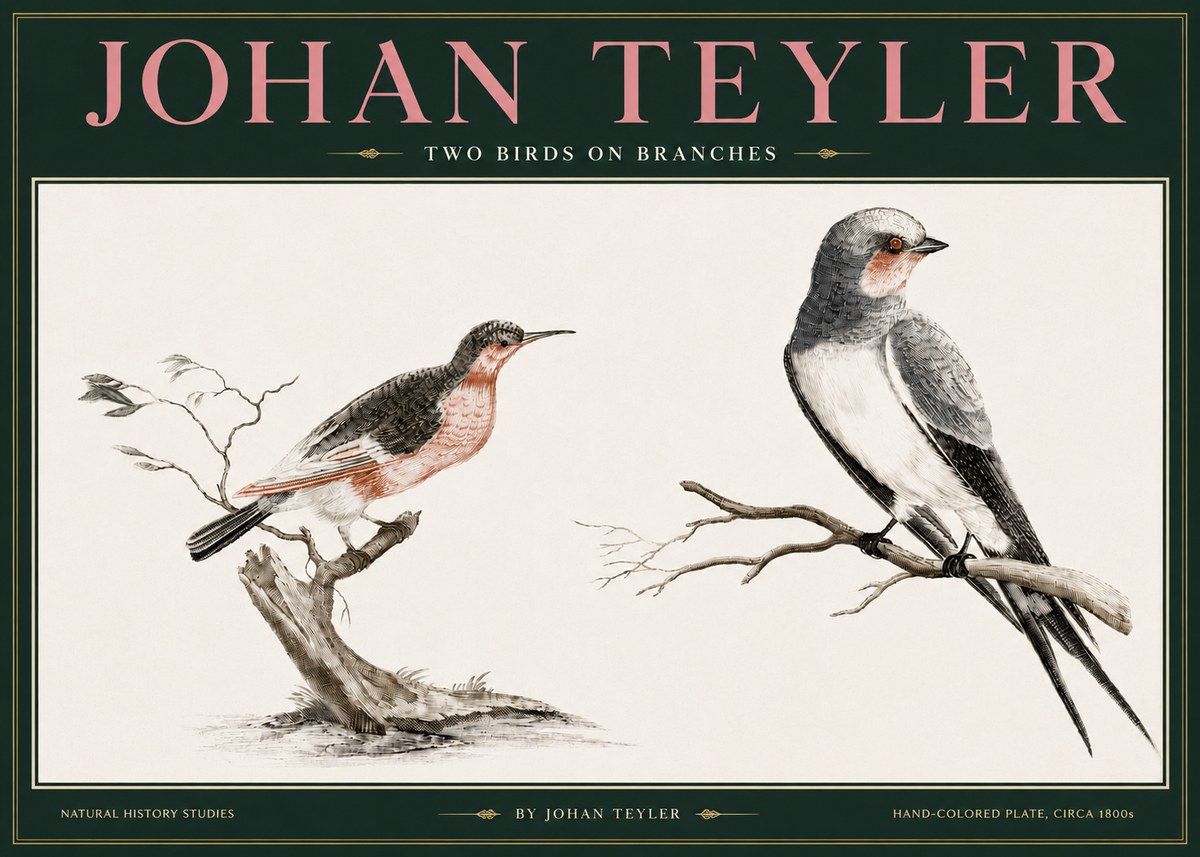 Johan Teyler Two Birds on Branches No3 - Plakát