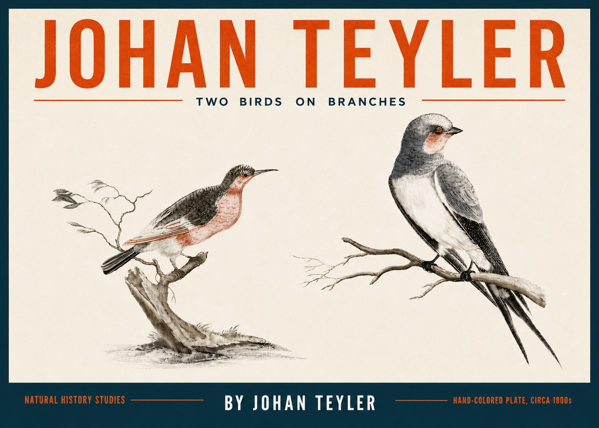 Johan Teyler Two Birds on Branches No4 - Plakát