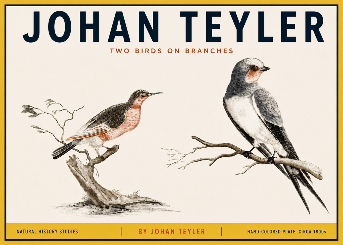 Johan Teyler Two Birds on Branches No5 - Plakát