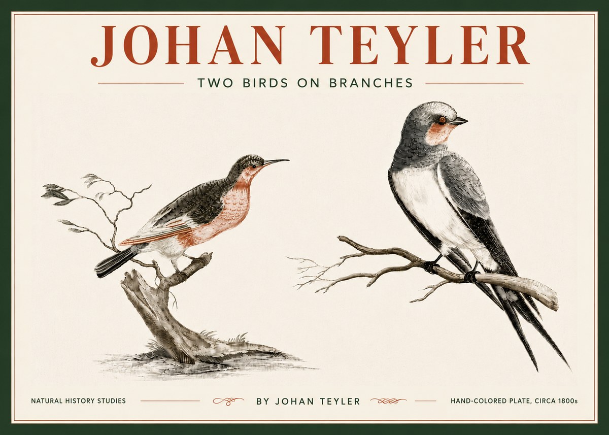 Johan Teyler Two Birds on Branches No6 - Plakát