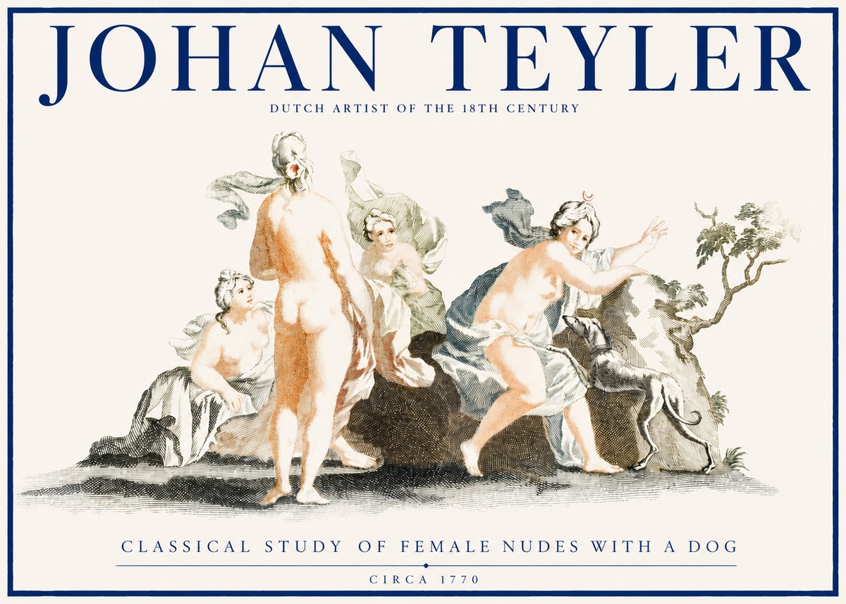Johan Teyler Classical Study of Female Nudes with a Dog No2 - Plakát