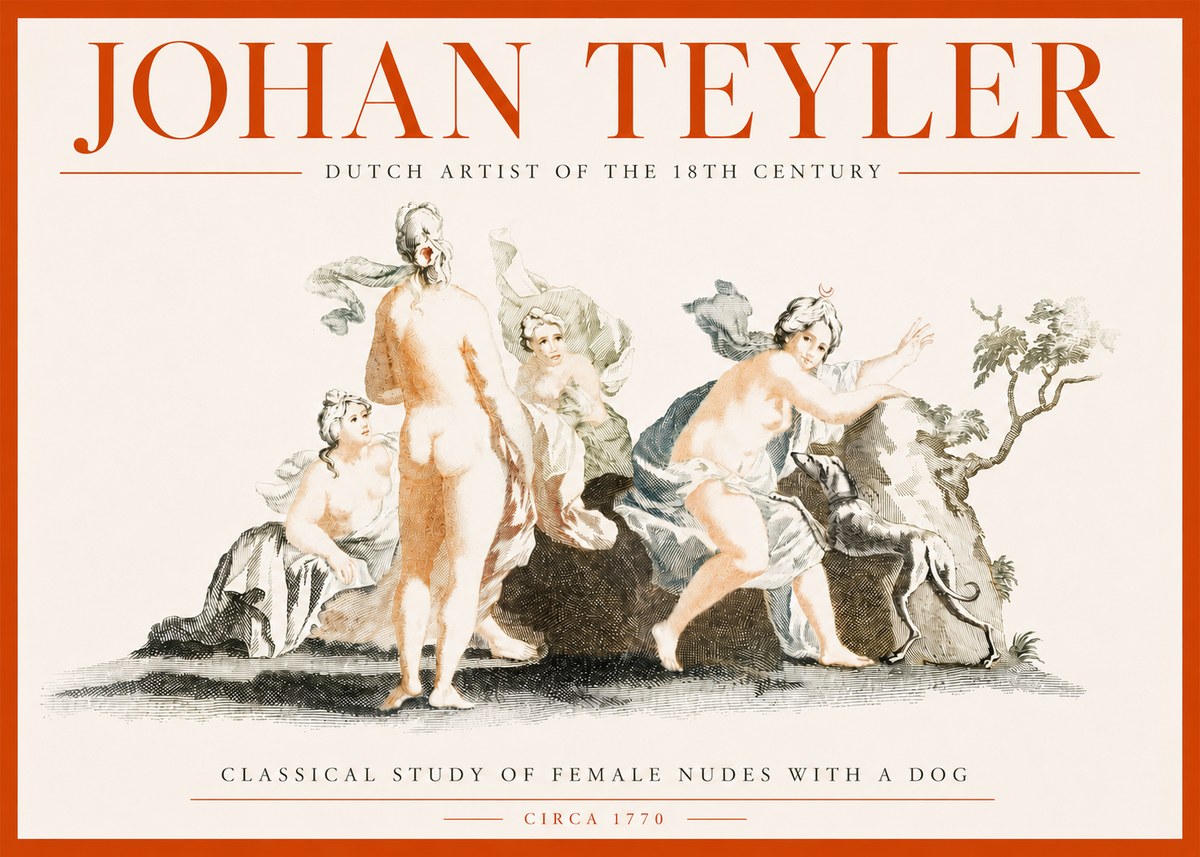 Johan Teyler Classical Study of Female Nudes with a Dog No3 - Plakát