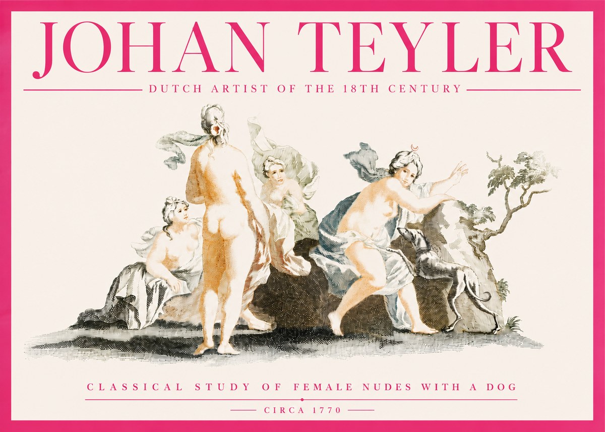 Johan Teyler Classical Study of Female Nudes with a Dog No4 - Plakát