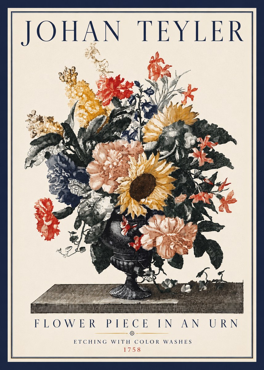 Johan Teyler Flower Piece in an Urn I No3 - Plakát