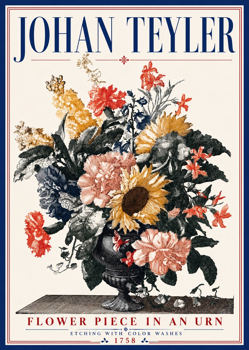 Johan Teyler Flower Piece in an Urn I No6 - Plakát