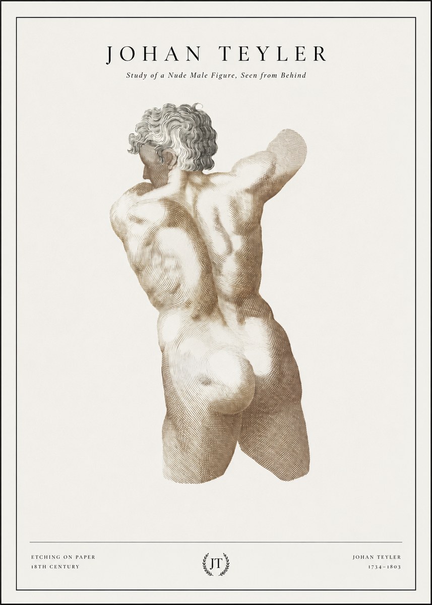 Johan Teyler Study of a Nude Male Figure, Seen from Behind No1 - Plakát