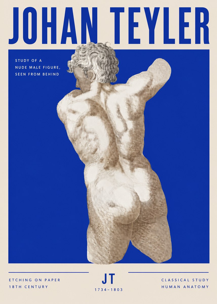 Johan Teyler Study of a Nude Male Figure, Seen from Behind No3 - Plakát