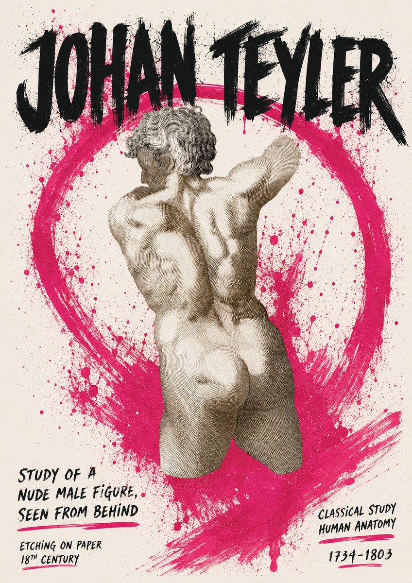 Johan Teyler Study of a Nude Male Figure, Seen from Behind No5 - Plakát