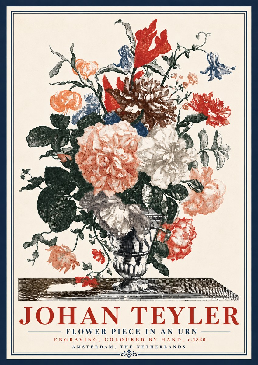 Johan Teyler Flower Piece in an Urn II No6 - Plakát