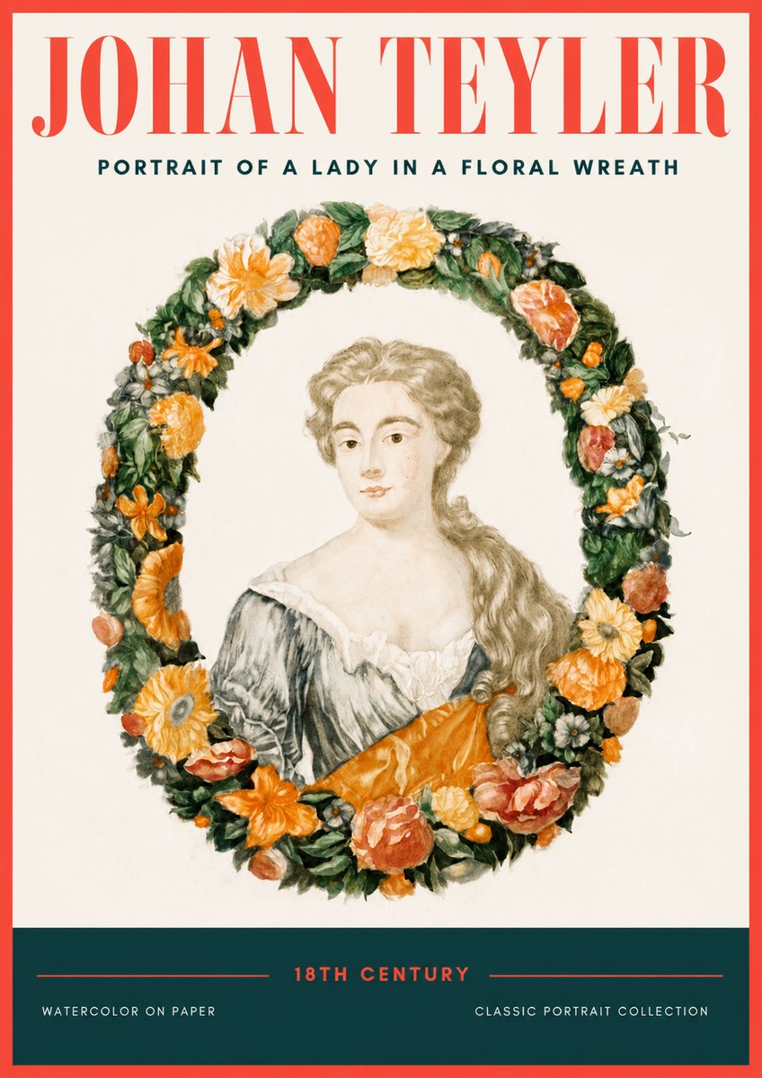 Johan Teyler Portrait of a Lady in a Floral Wreath No2 - Plakát