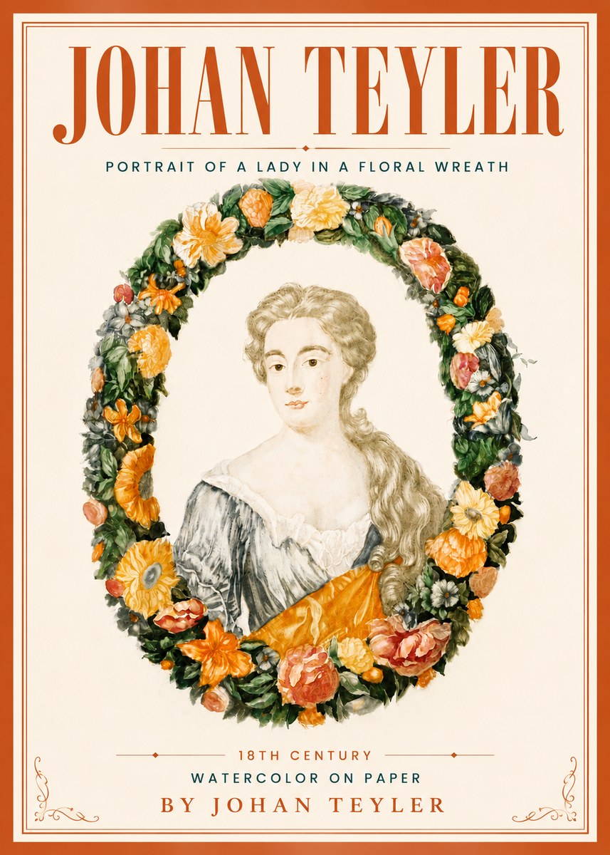 Johan Teyler Portrait of a Lady in a Floral Wreath No5 - Plakát
