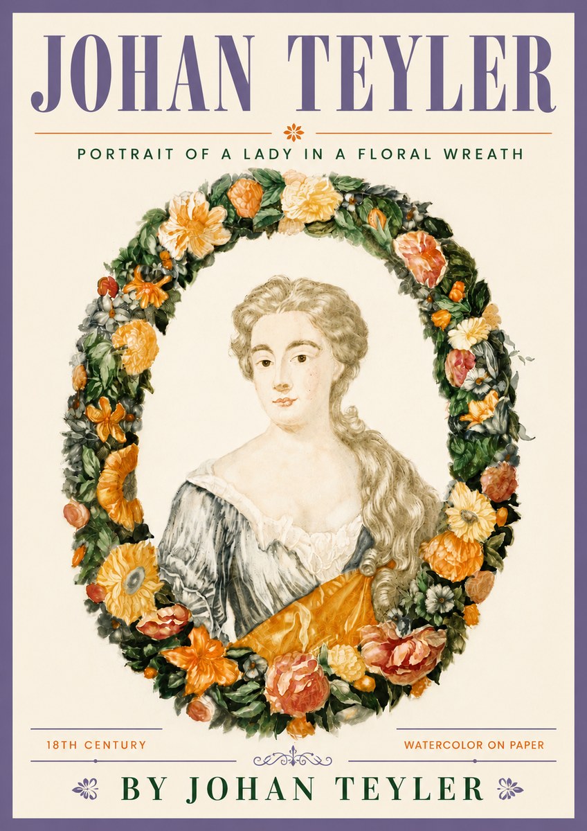 Johan Teyler Portrait of a Lady in a Floral Wreath No6 - Plakát