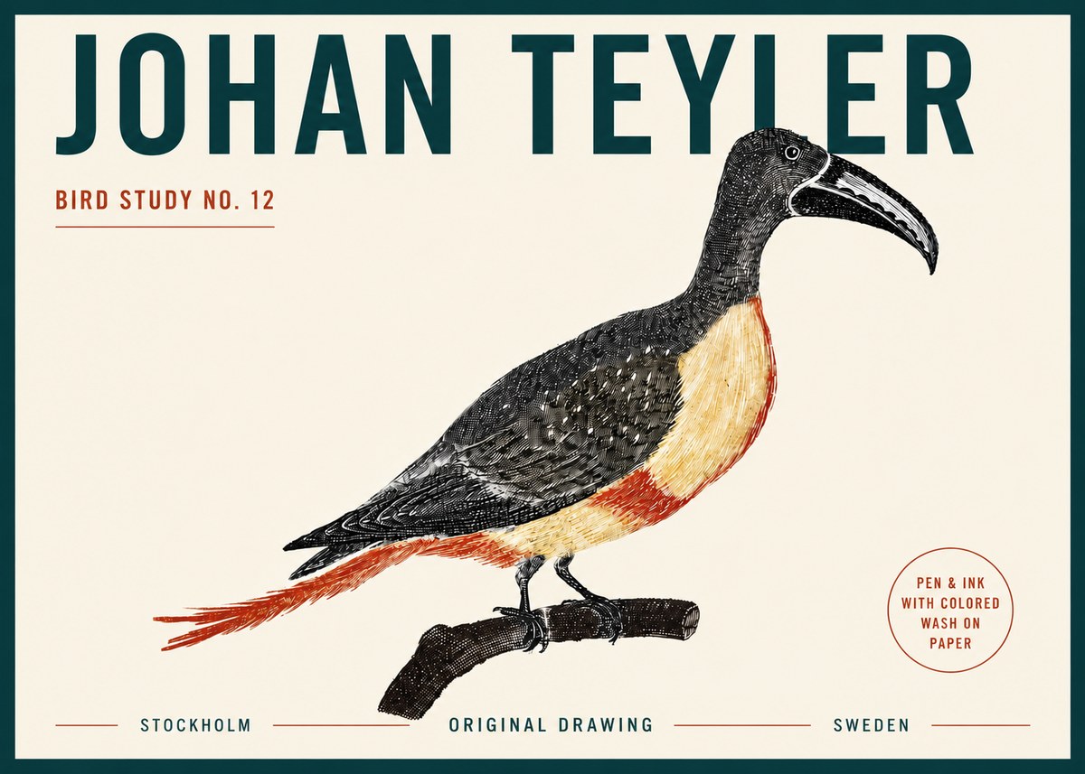Johan Teyler Bird Study No. 12 - Original Drawing No5 - Plakát