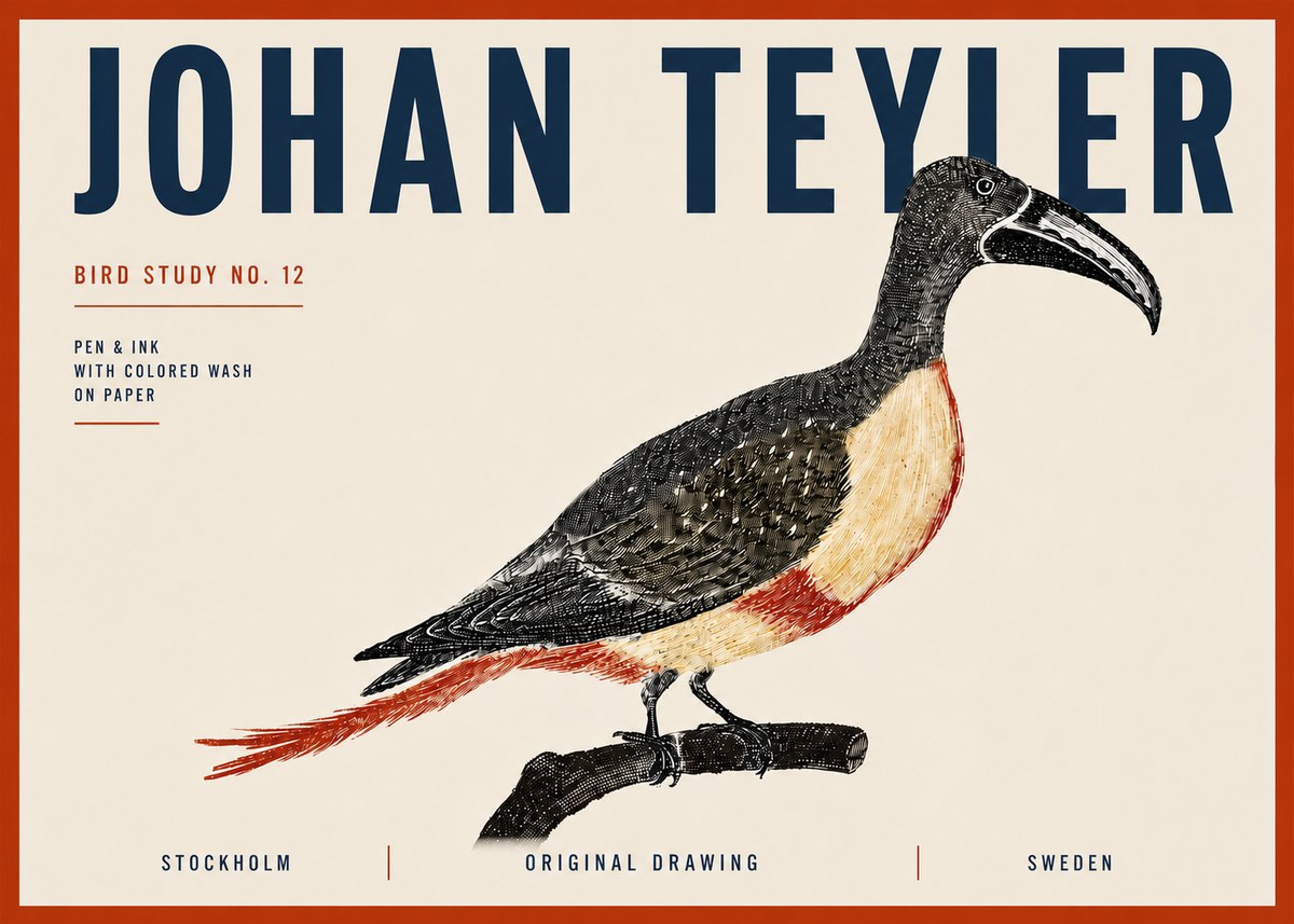 Johan Teyler Bird Study No. 12 - Original Drawing No6 - Plakát
