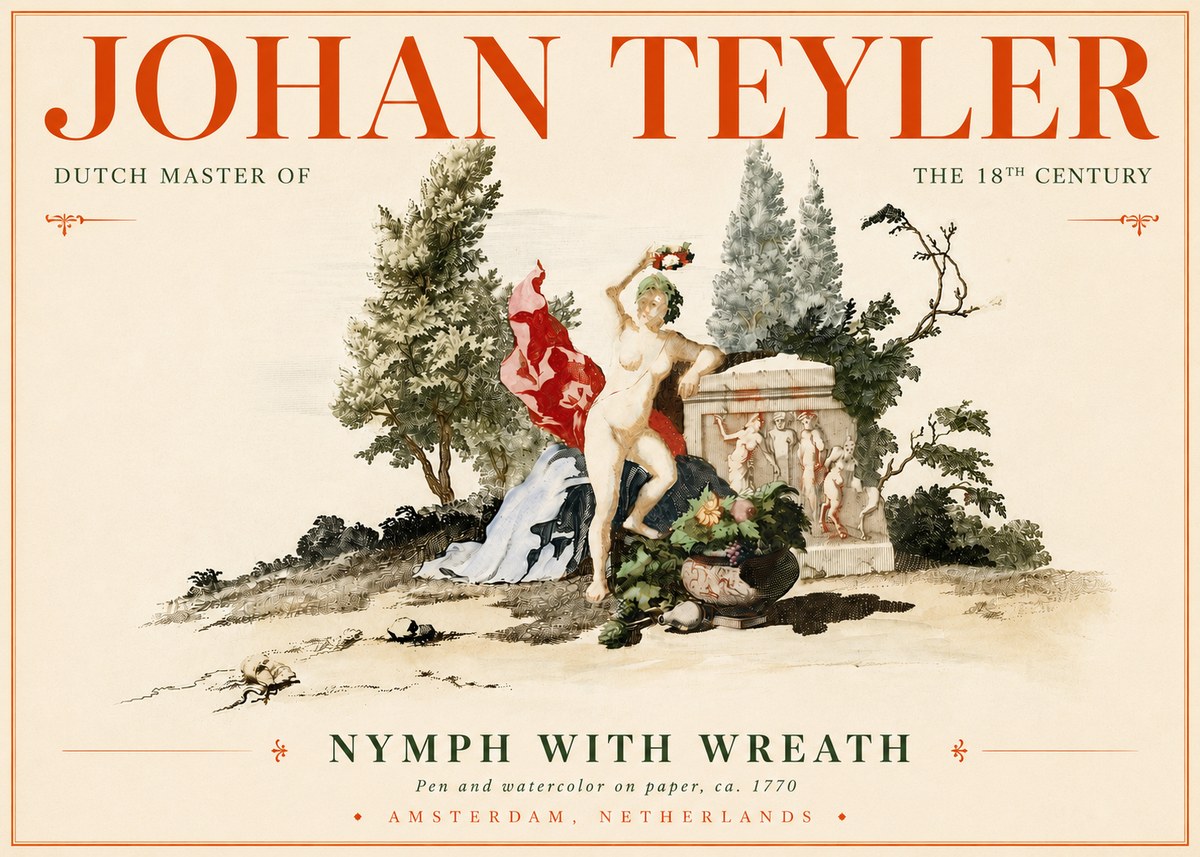 Johan Teyler Nymph with Wreath No6 - Plakát