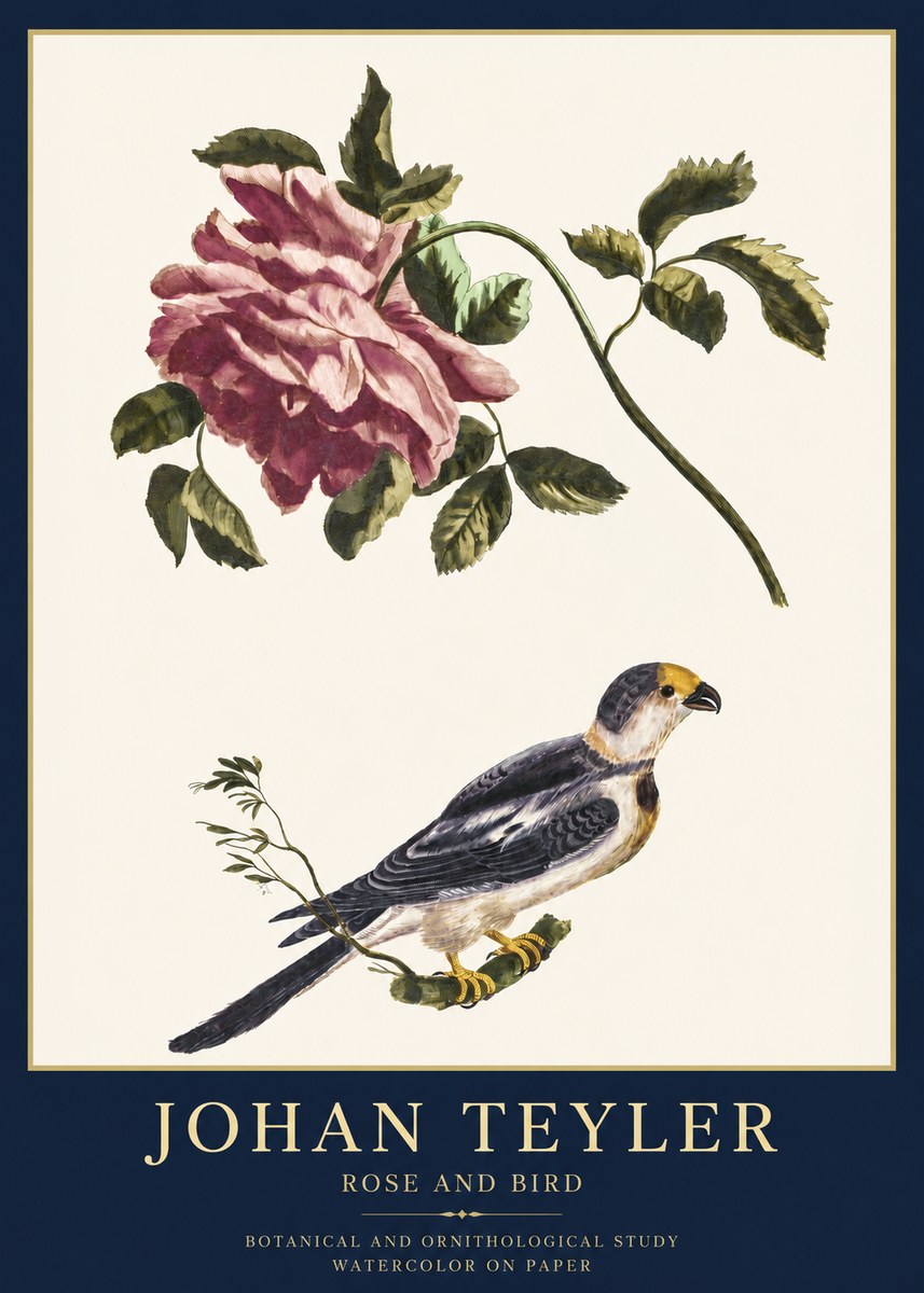 Johan Teyler Rose and Bird I No3 - Plakát