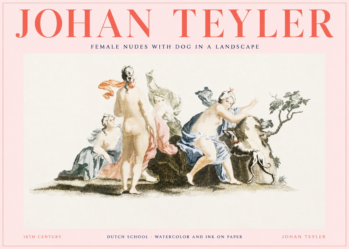 Johan Teyler Nudi Femminili Con Cane in Paesaggio No3 - Plakát