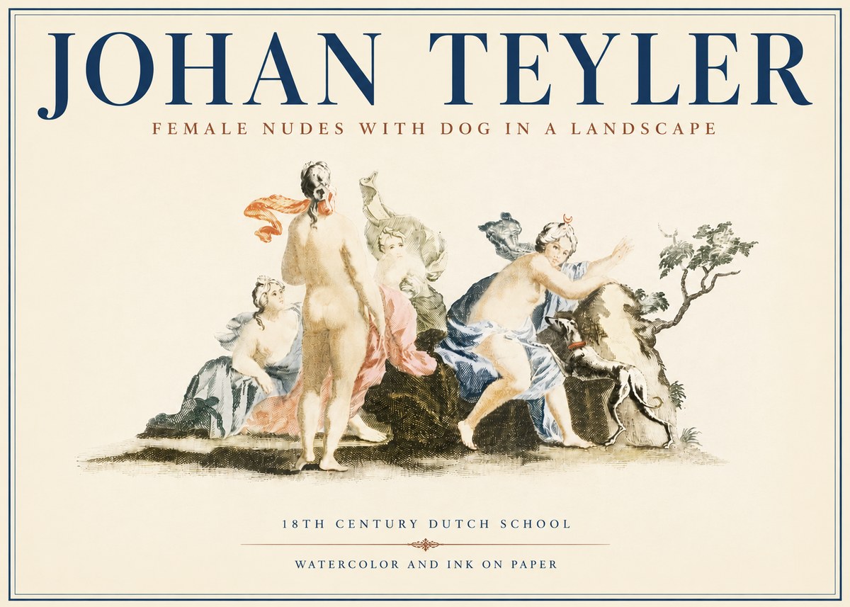 Johan Teyler Nudi Femminili Con Cane in Paesaggio No4 - Plakát