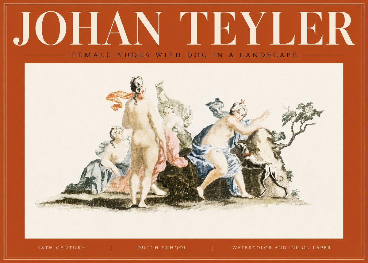 Johan Teyler Nudi Femminili Con Cane in Paesaggio No5 - Plakát