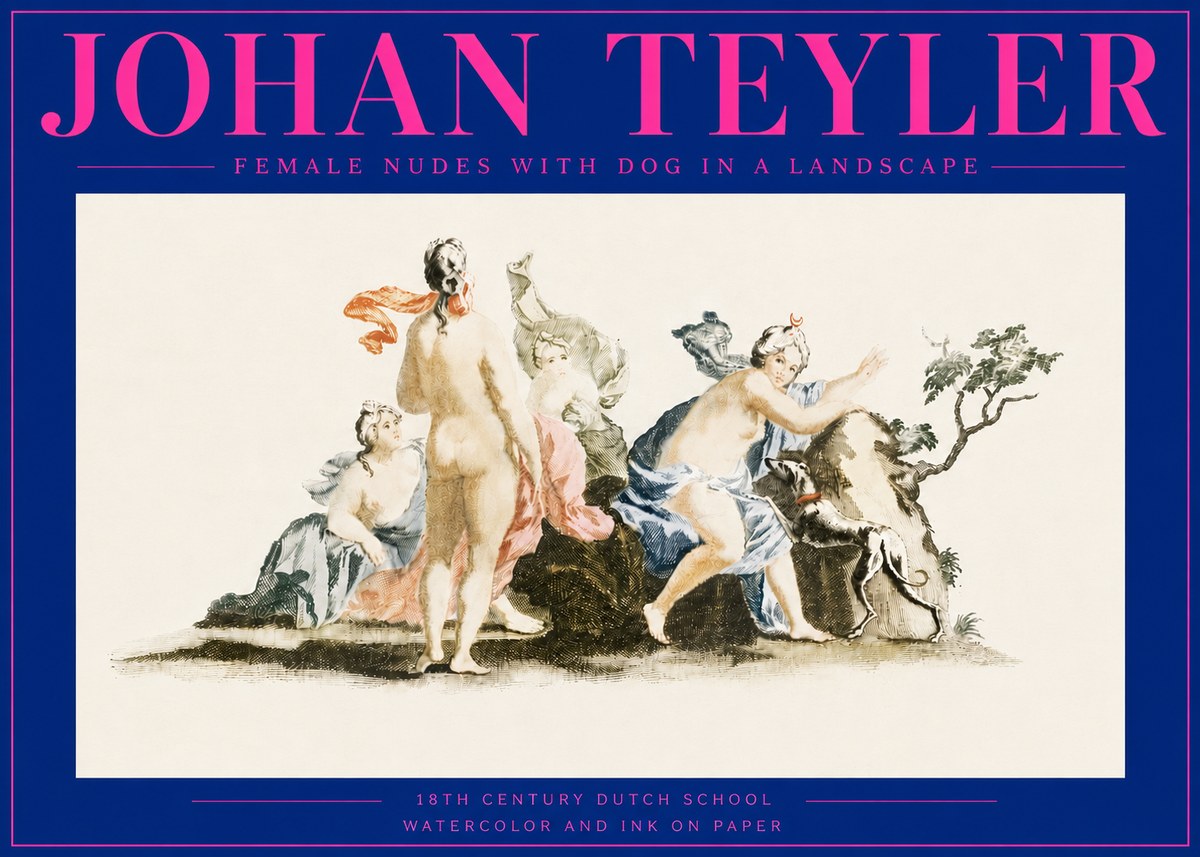 Johan Teyler Nudi Femminili Con Cane in Paesaggio No6 - Plakát